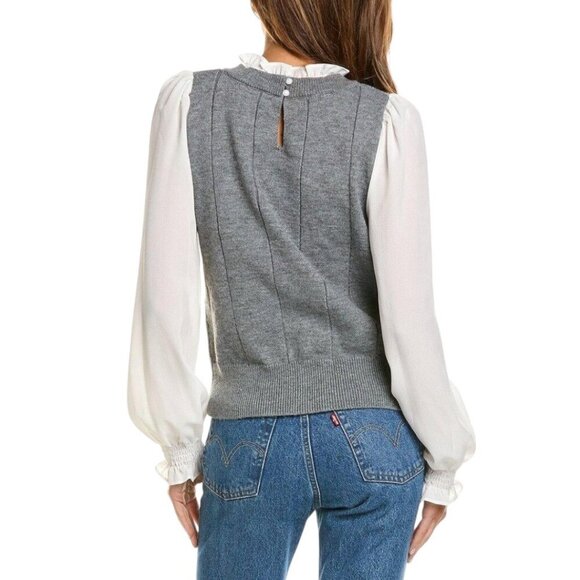 Nanette Lepore PEARL EMBELLISHED RUFFLE COQUETTE STYLE SWEATER TOP SMALL NWT - Picture 4 of 6